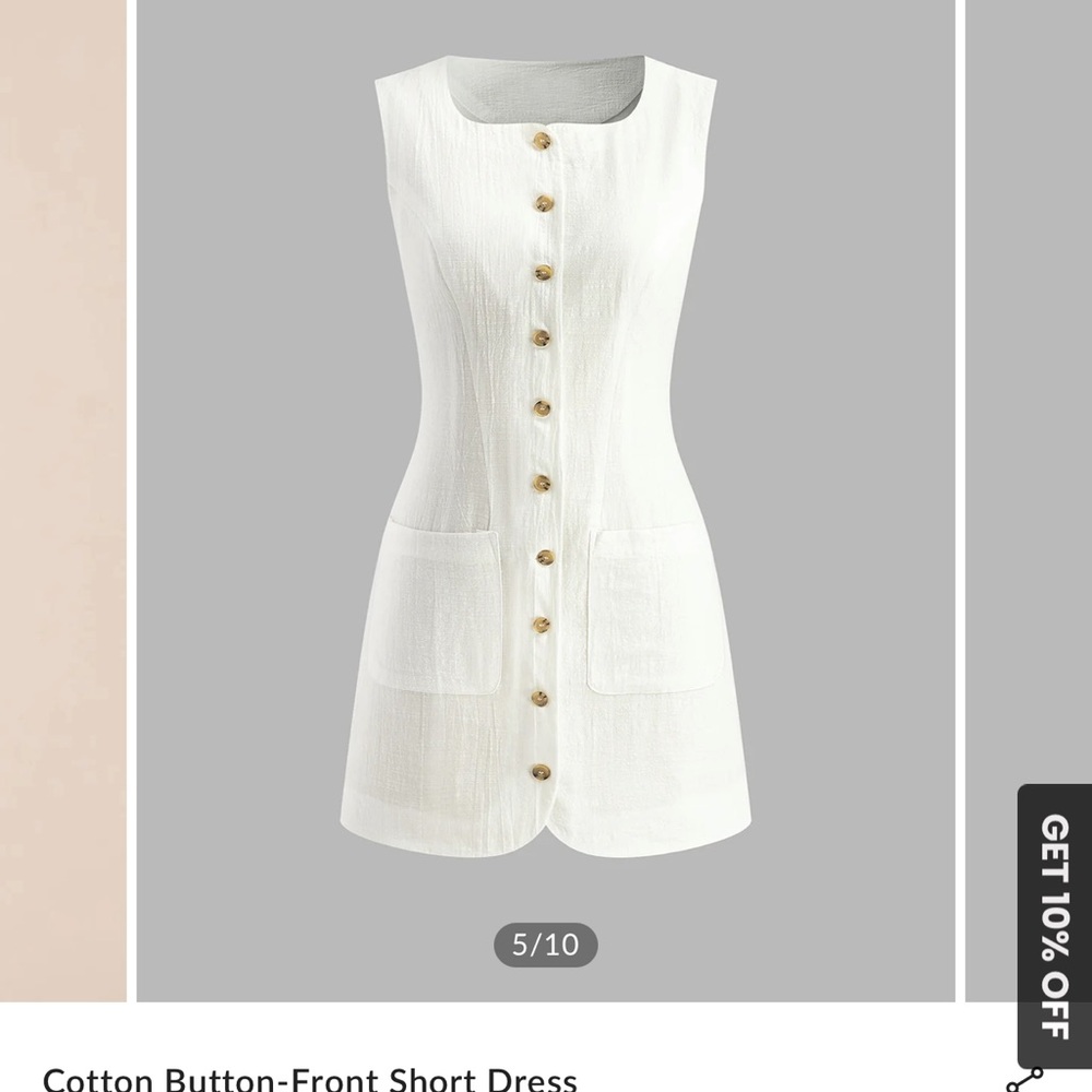 Commense White Button-Front Short Dress Large